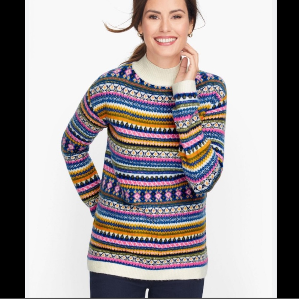 Fair Isle Mockneck Sweater Oyster Multi Color* - Picture 1 of 12